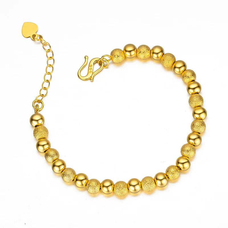 "Real 18K Gold 6mm Bead Chain Bracelet – Adjustable Jewelry Gift