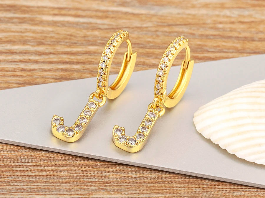 "Gold Zircon Alphabet Hoop Earrings A–Z – Fashion Jewelry Gift