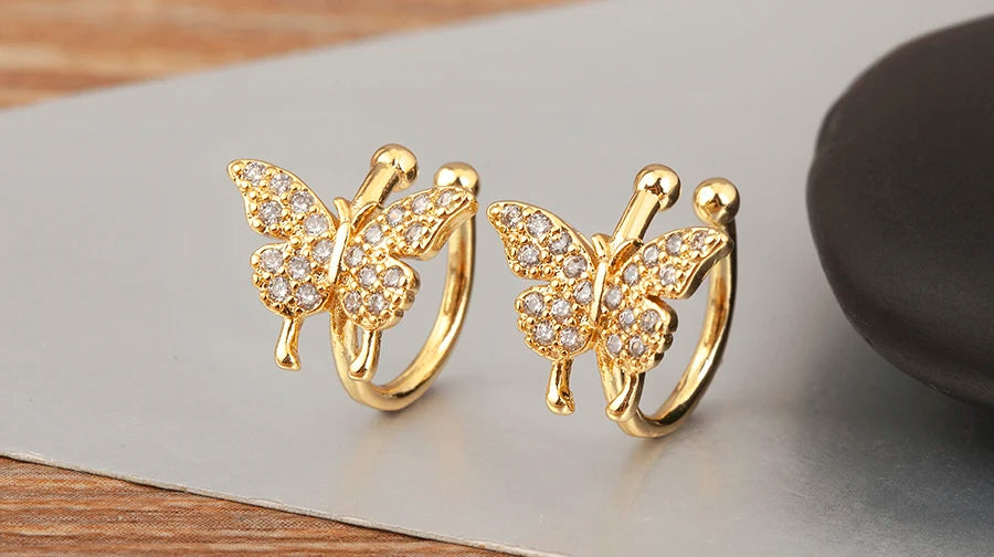 "Zircon Butterfly/Star Clip Earrings – Women’s Ear Cuff Jewelry