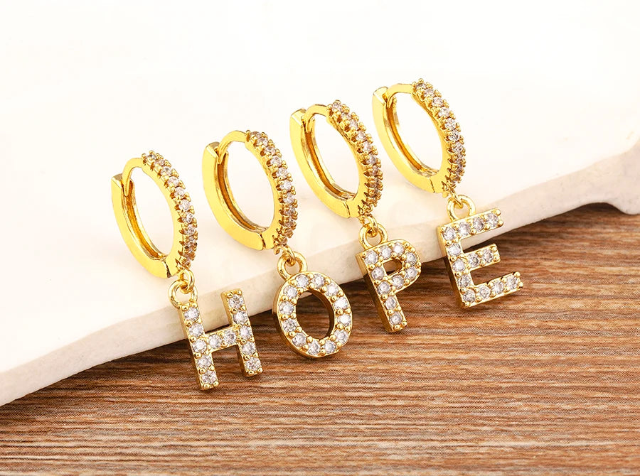 "Gold Zircon Alphabet Hoop Earrings A–Z – Fashion Jewelry Gift