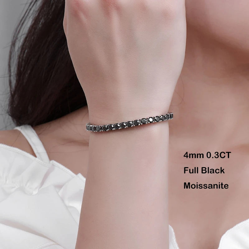 “Black Moissanite Tennis Bracelet, 925 Silver”