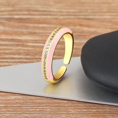 "Gold Plated Zircon C-Shape Ring – Adjustable Women’s Jewelry