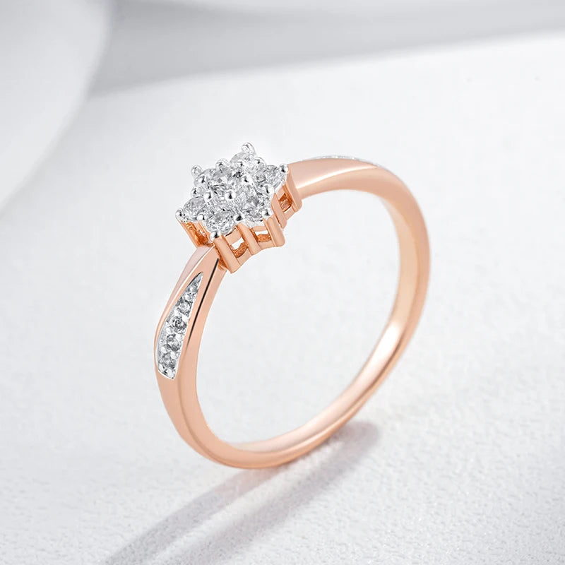 “Kinel Rose Gold Flower Zircon Ring
