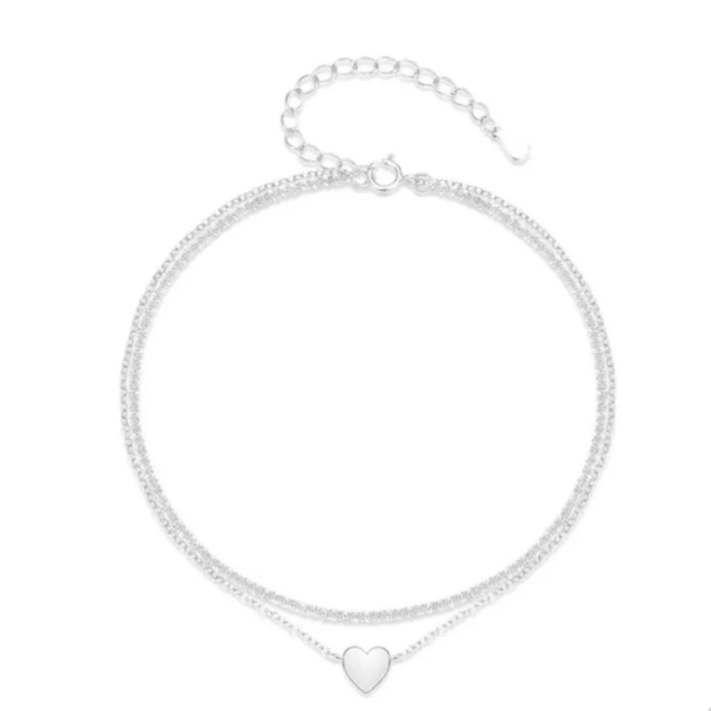 Double Layer Heart Pendant Anklet, Boho Style