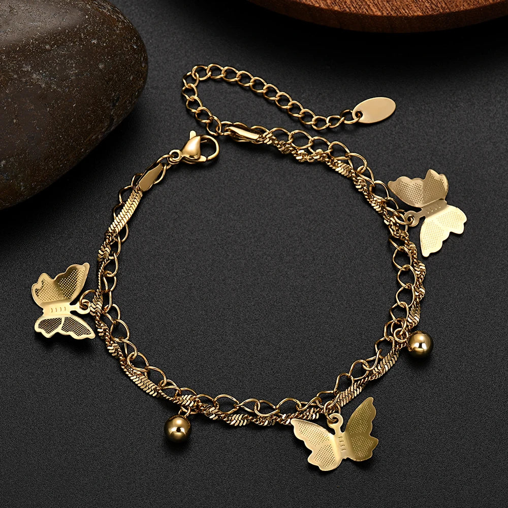 "18K Gold S925 Sterling Silver Butterfly Charm Bracelet