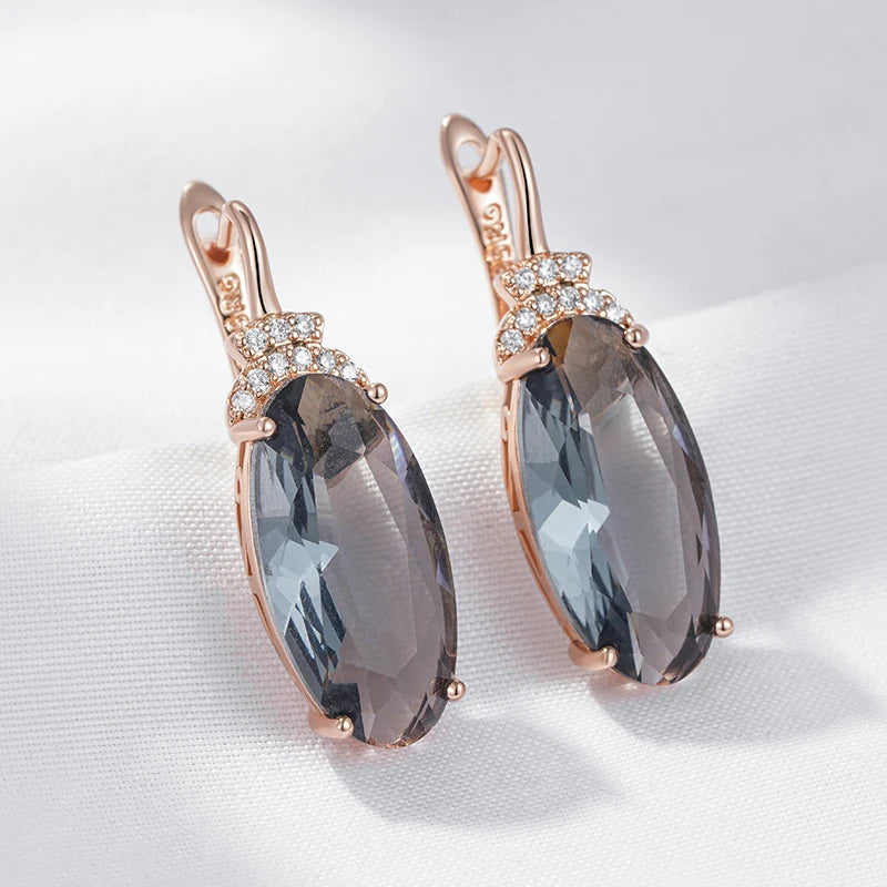 585 Rose Gold Grey Oval Zircon Earrings