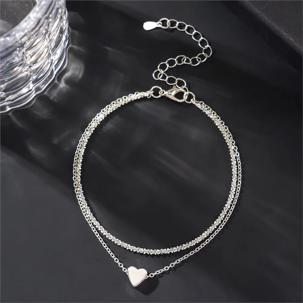 Double Layer Heart Pendant Anklet, Boho Style