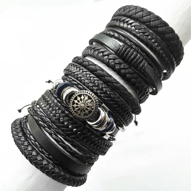 “Men & Women Black Wrap Leather Bracelets”