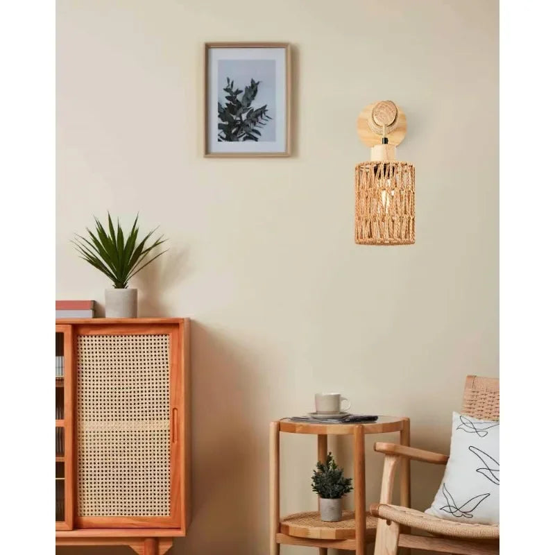 Cylindrical Wall Lamp with Natural Hemp Rope Accent