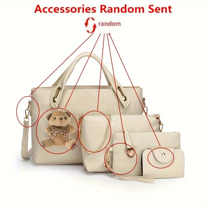 4pcs Geometric Pattern Tote & Crossbody Set