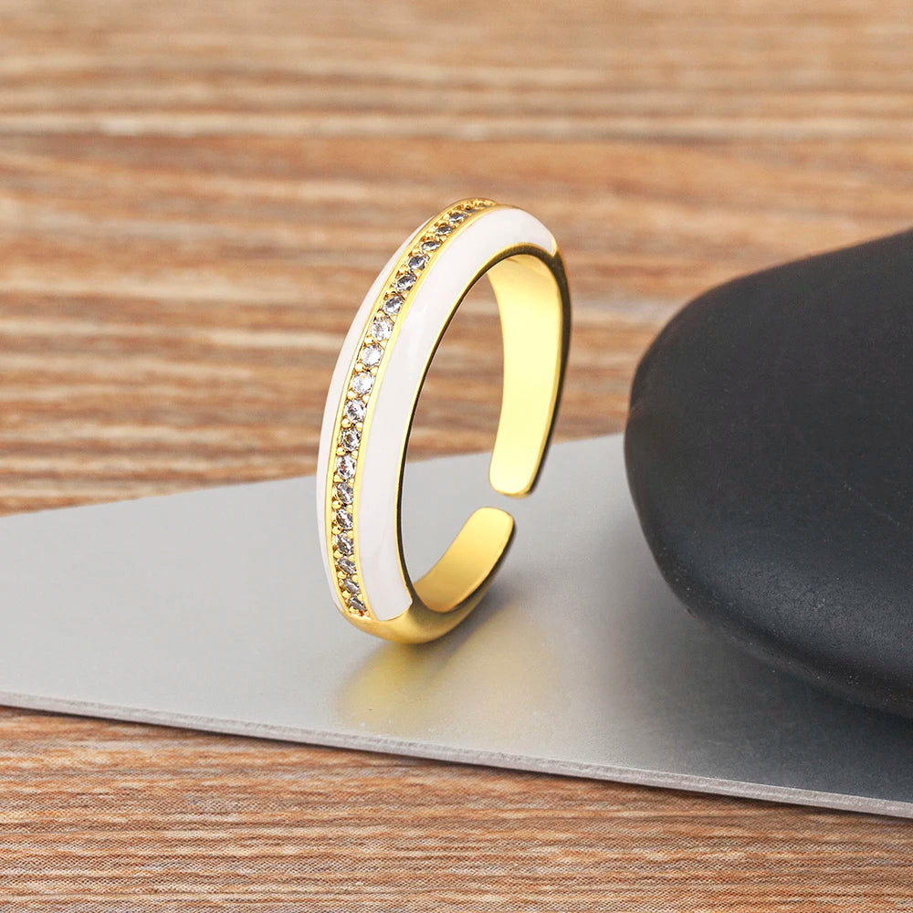 "Gold Plated Zircon C-Shape Ring – Adjustable Women’s Jewelry