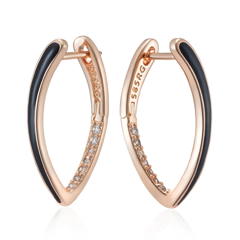 “585 Rose Gold Black Enamel Zircon Earrings”