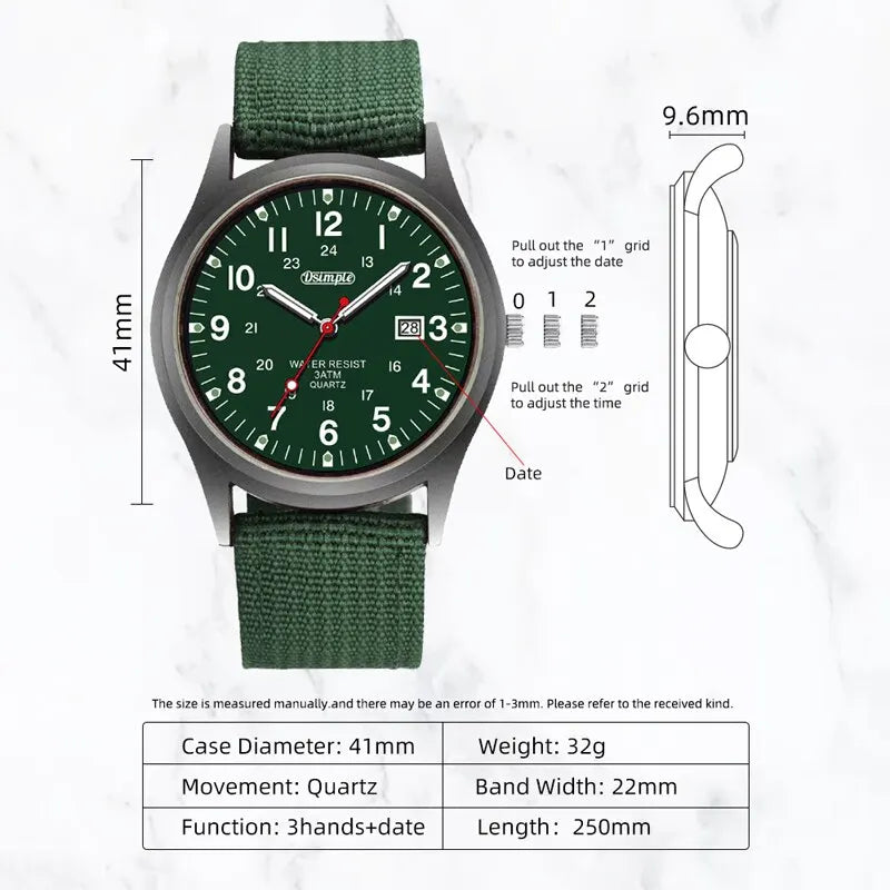 Men's Luxury Military Quartz Watch, Luminous Hands