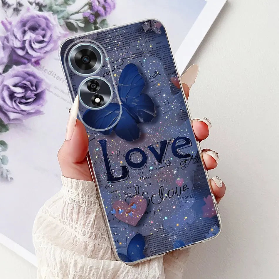 Elegant Floral Cat TPU Cover – OPPO A60