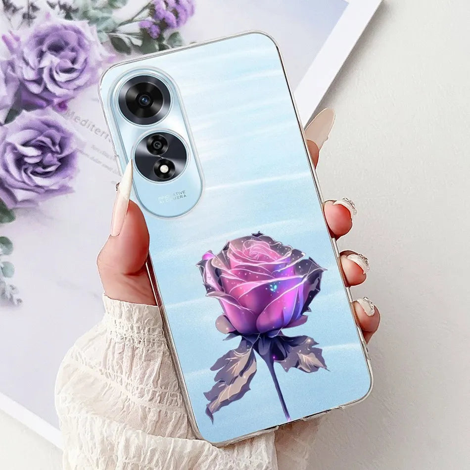 Elegant Floral Cat TPU Cover – OPPO A60