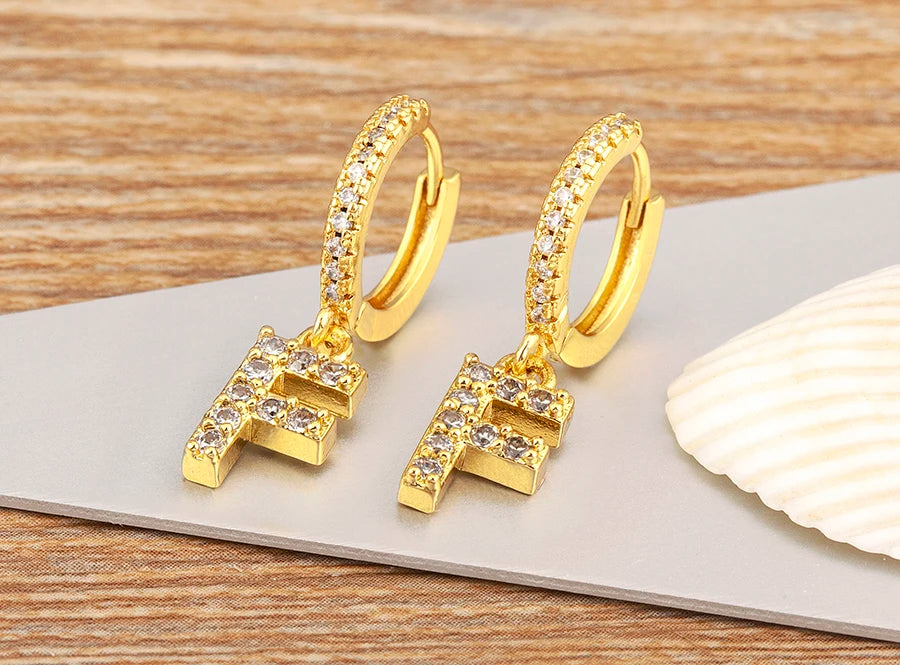 "Gold Zircon Alphabet Hoop Earrings A–Z – Fashion Jewelry Gift