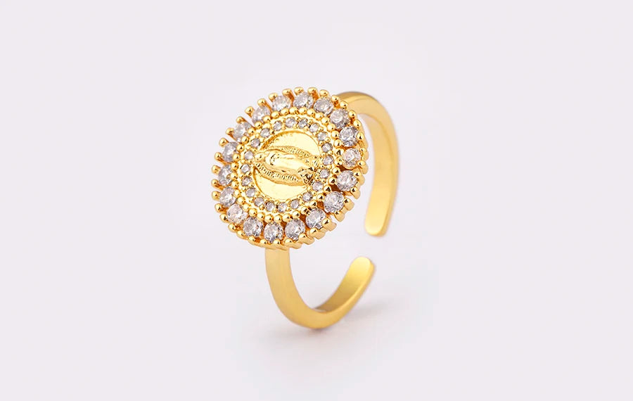 "Retro Virgin Mary Zircon Ring – Adjustable Unisex Jewelry"
