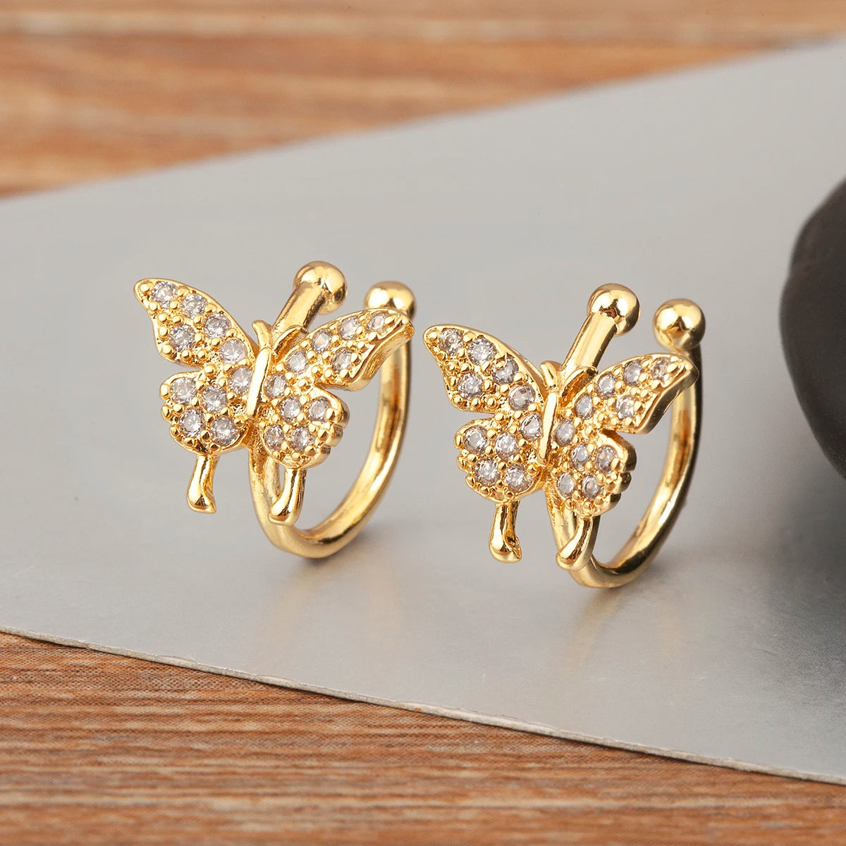 "Zircon Butterfly/Star Clip Earrings – Women’s Ear Cuff Jewelry