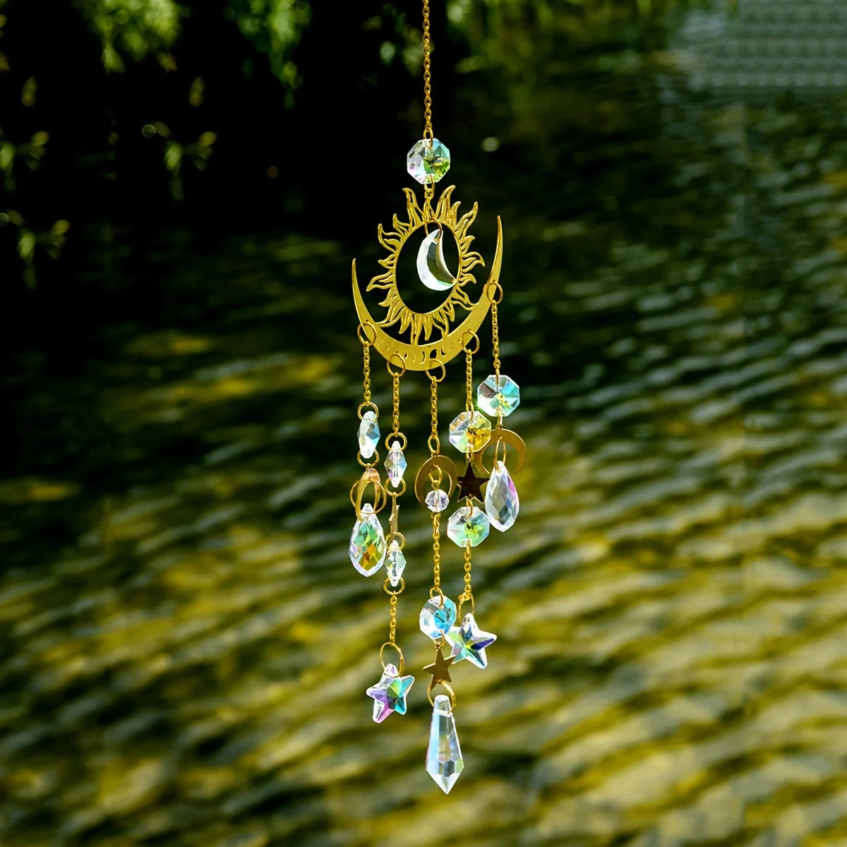 Star & Moon Wind Chime Pendant – Garden Sun Catcher Deco