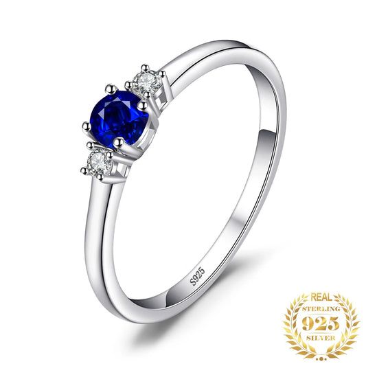 Blue Sapphire 3-Stone Sterling Silver Ring”