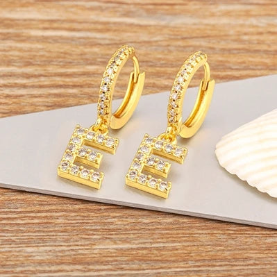 "Gold Zircon Alphabet Hoop Earrings A–Z – Fashion Jewelry Gift
