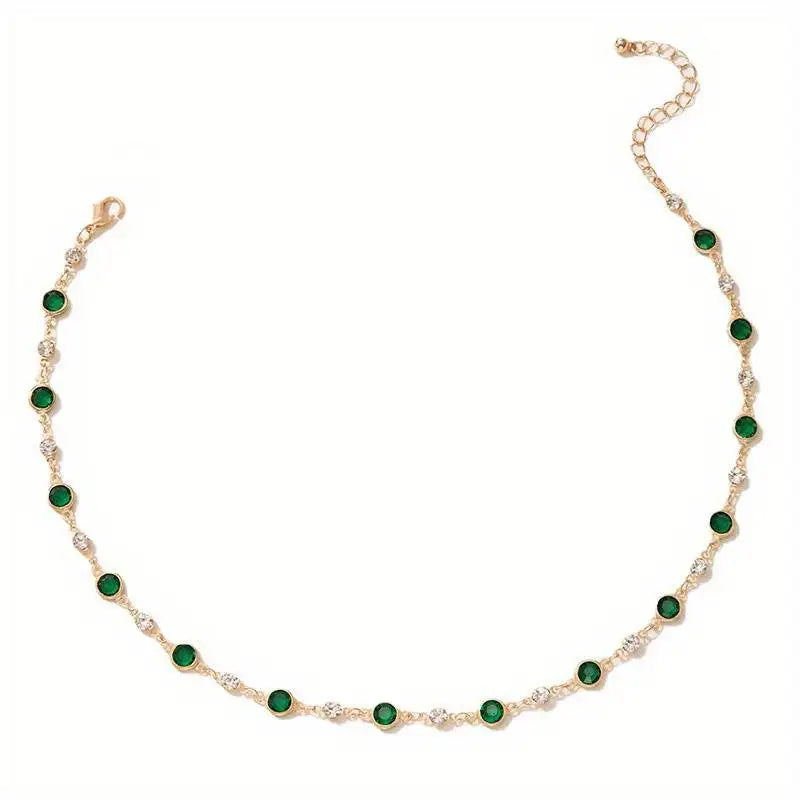 Retro Green Zircon Clavicle Necklace for Women