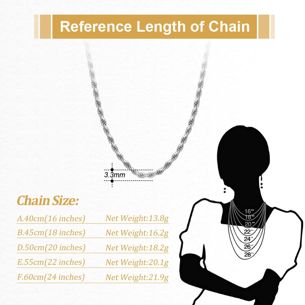 18K Gold 925 Silver Rope Chain Necklace