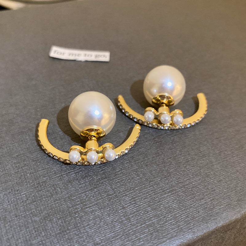 “Long Pearl Rhinestone Drop Earrings”