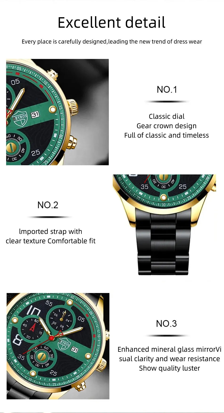 Men's Classic Quartz Watch, Stainless Steel, Calenda