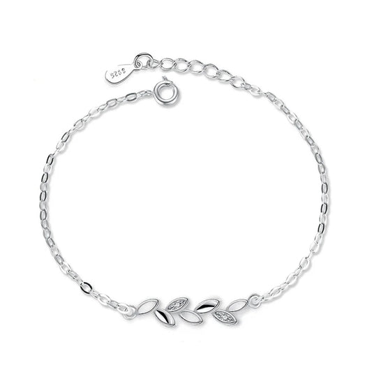 “925 Silver Branch Leaf Charm Bracelet”