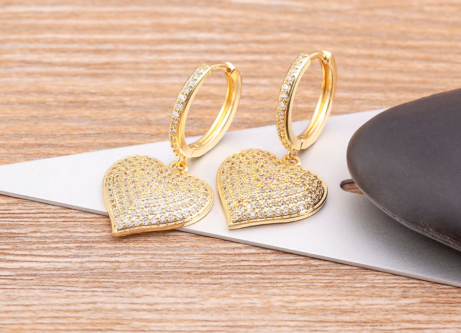 "Gold Heart Drop Earrings – Cubic Zirconia Jewelry Gift
