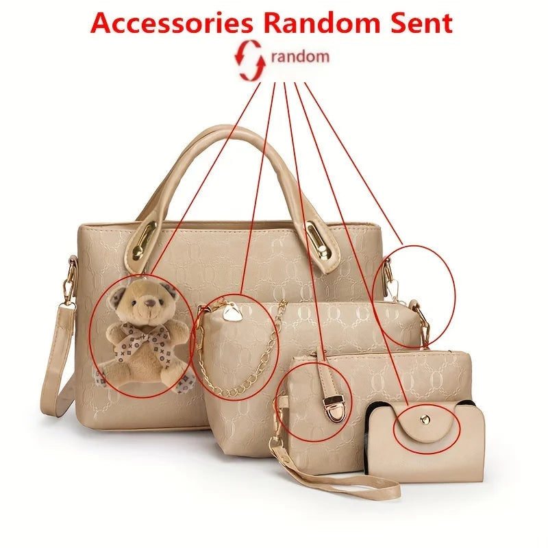 4pcs Geometric Pattern Tote & Crossbody Set