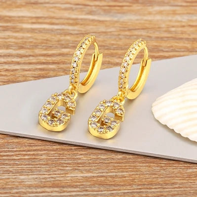 "Gold Zircon Alphabet Hoop Earrings A–Z – Fashion Jewelry Gift