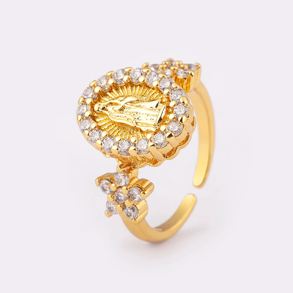 "Retro Virgin Mary Zircon Ring – Adjustable Unisex Jewelry"