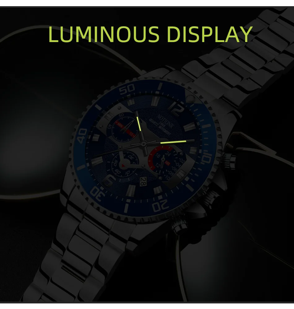 Men's Luxury Quartz Watch, Stainless Steel, Luminous