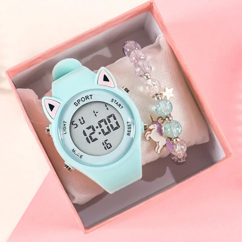 Kids Cat Ear Sports Watch Set