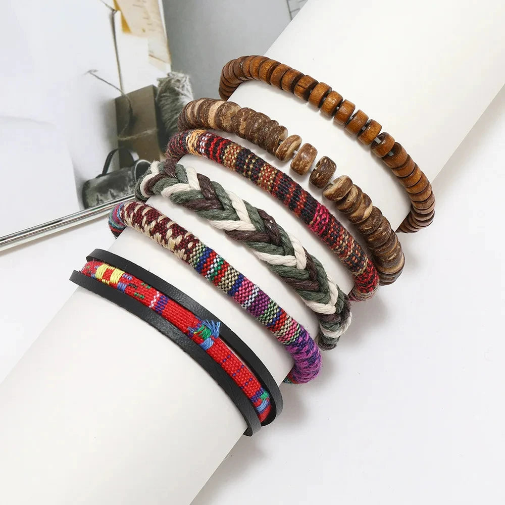 Men's Vintage Leather Bracelet Set – 4pcs