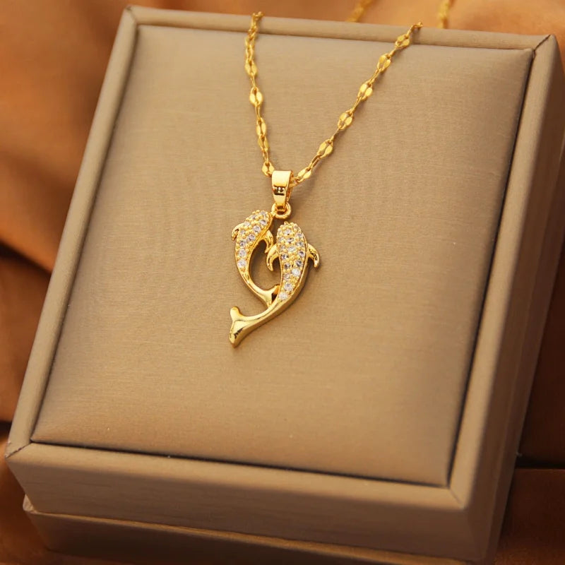 Titanium Steel Dolphin Pendant Necklace