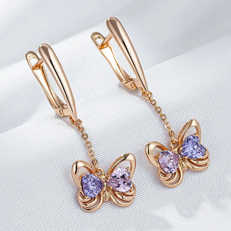 “Butterfly Tassel Rose Gold Zircon Earrings”