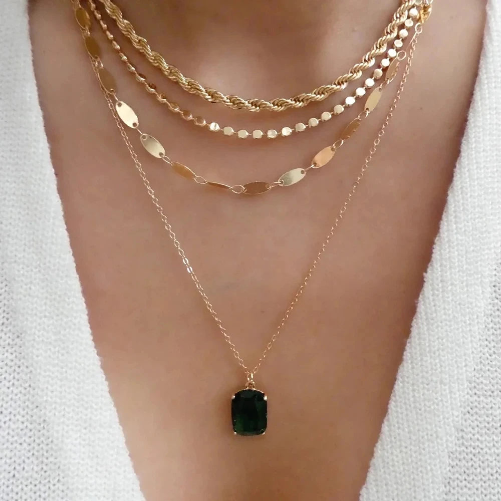 Boho Multi-layer Stainless Steel Necklace with Multicolor Crysta