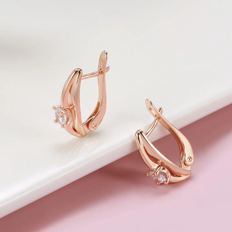 “585 Rose Gold White Zircon Drop Earrings”