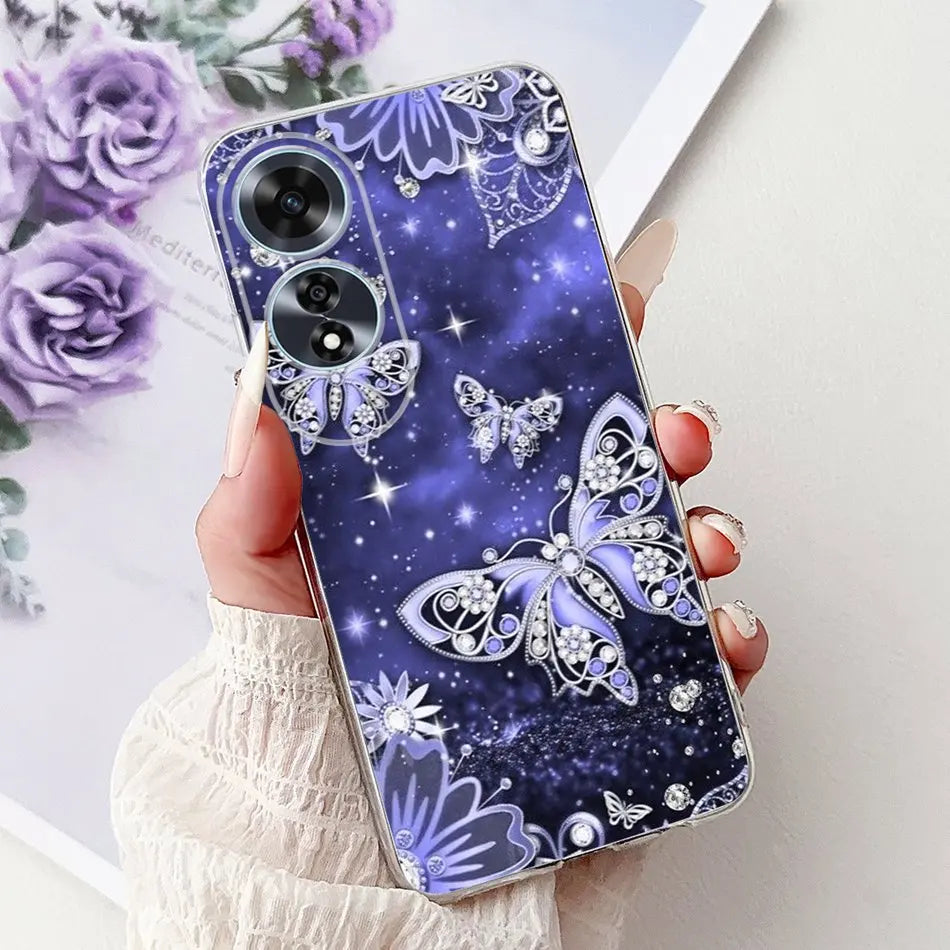 Elegant Floral Cat TPU Cover – OPPO A60