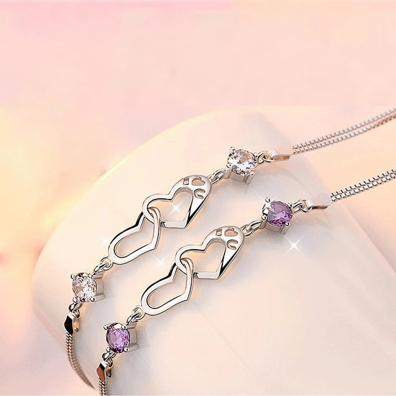 “925 Silver Crystal Heart Charm Bracelet”