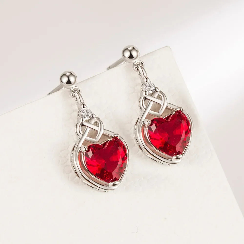 925 Silver Red Heart Zircon Jewelry Se