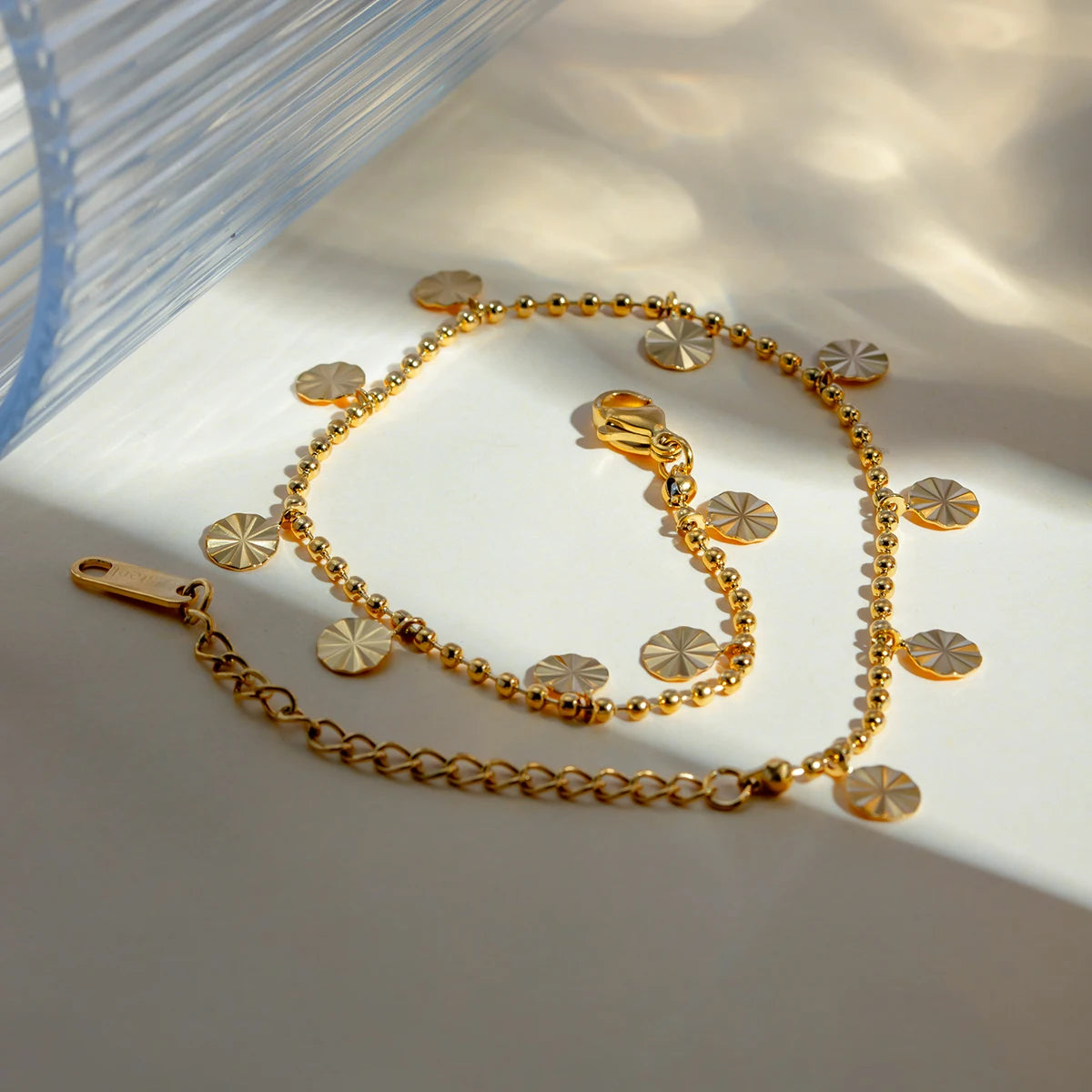 18K Gold Plated Petal Circle Anklet, Rust-Proof