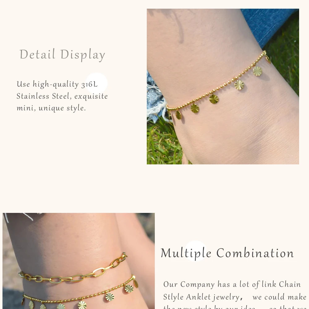 2024 Gold Stainless Steel Layered Anklet for Women
