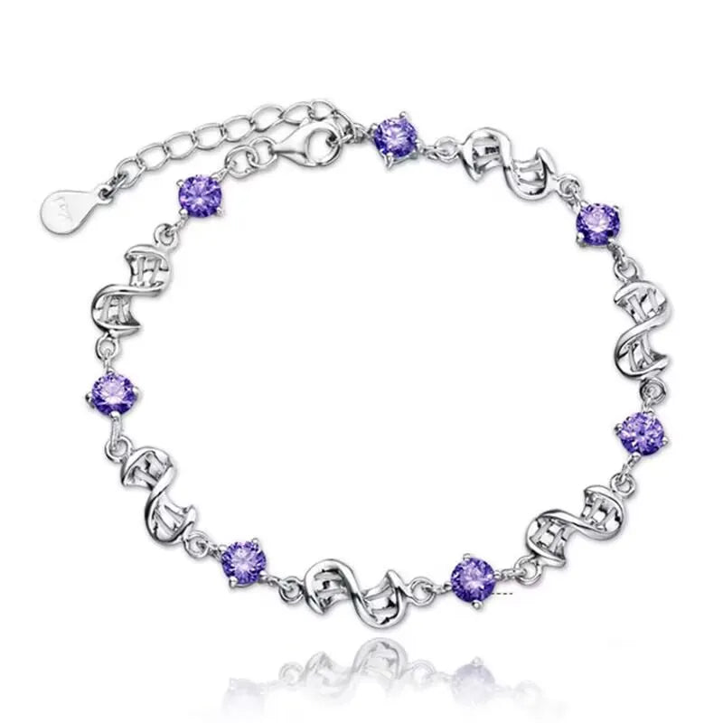 “925 Silver Purple & White Zirconia Bracelet 17+4CM”