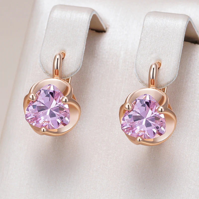 “585 Rose Gold Pink Zircon Earrings”