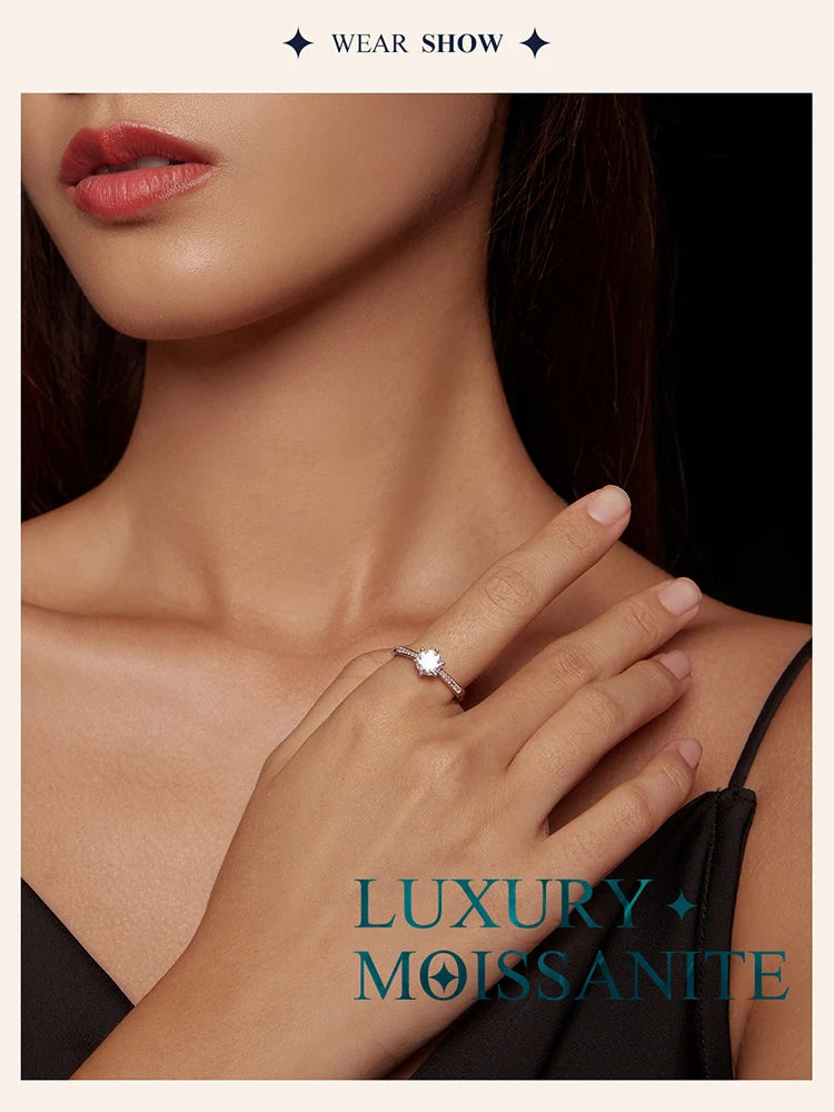 Bamoer Sterling Silver Moissanite Ring with Diamond Accents”