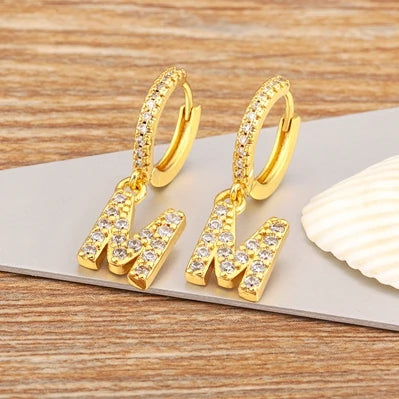 "Gold Zircon Alphabet Hoop Earrings A–Z – Fashion Jewelry Gift